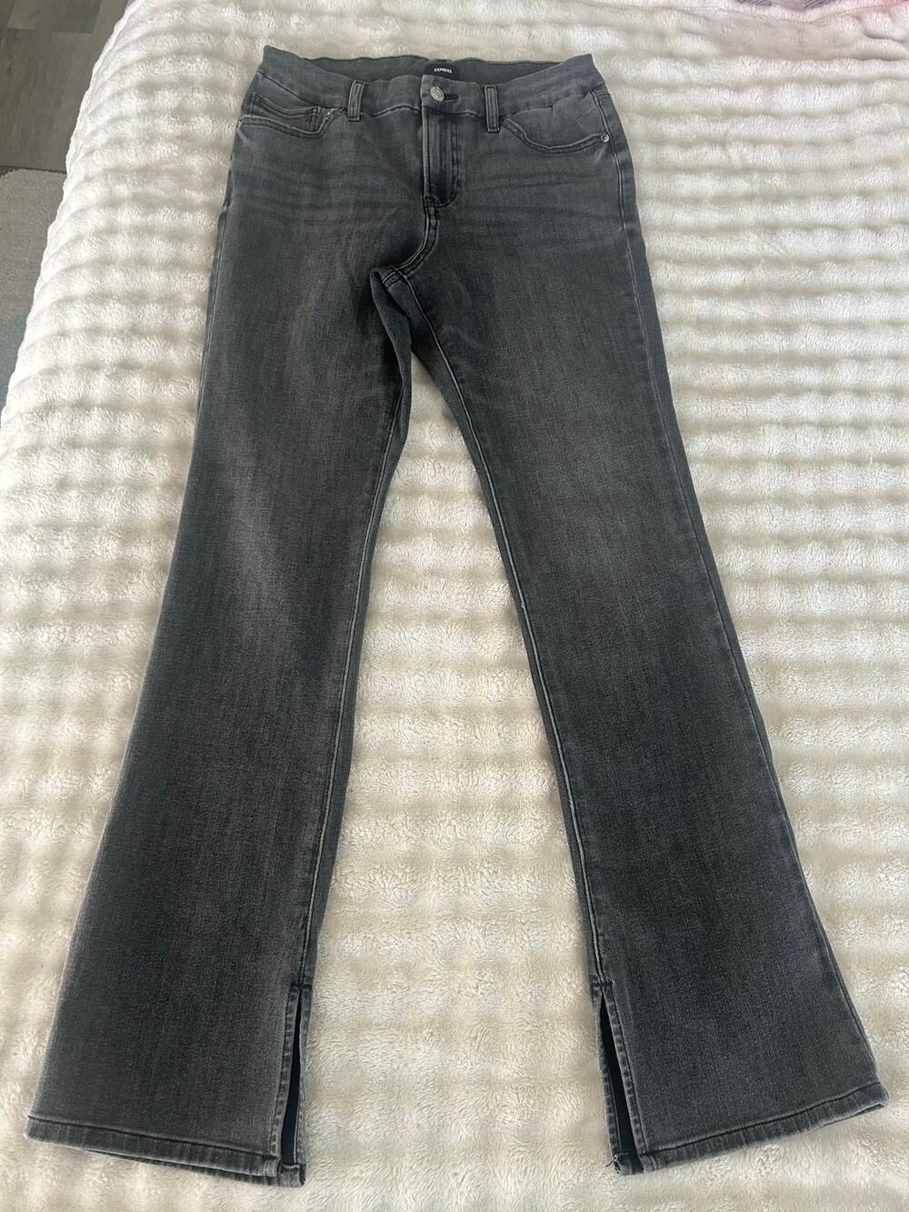 Express grey flare jeans in a woman’s 30” waist